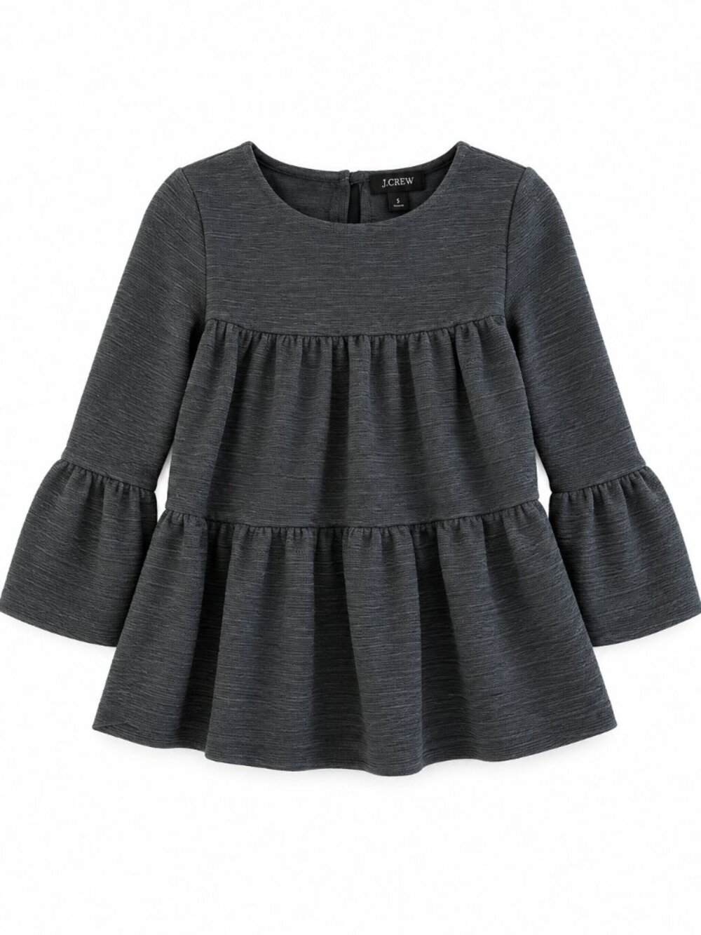 J.Crew Charcoal Gray Textured Tiered Babydoll Top Bell Sleeve Small